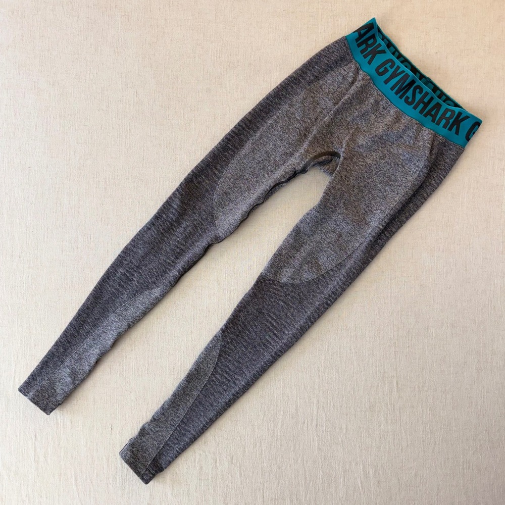 Gymshark Flex Seamless Leggings Grey Teal Logo Waistband Small